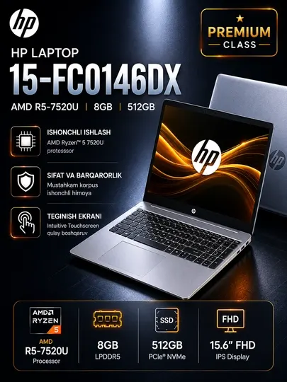 Ноутбук HP Laptop 15 Ryzen 5 7520U 8GB 512GB SSD 15.6” IPS Touchscreen Windows 11