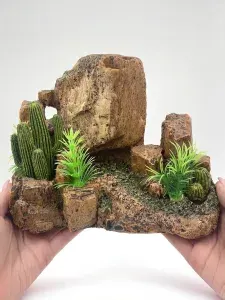 Декор для аквариума, грот для аквариума Камни с кактусами 20*11*18см.