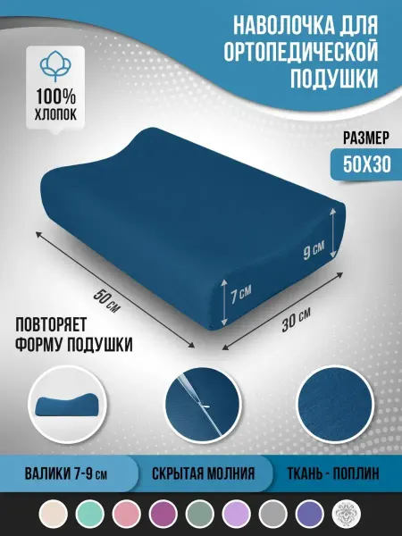 Ritohome Наволочка для ортопедической подушки 30х50 из поплина