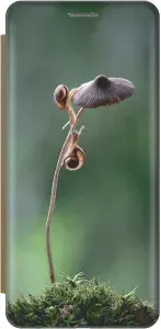 Чехол-книжка на Xiaomi Mi 11 Lite / 11 Lite 5G / Сяоми Ми 11 Лайт / 11 Лайт 5г c принтом "Две улитки" золотистый