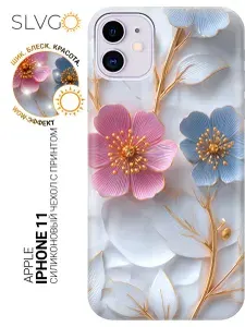 Силиконовый чехол на Apple iPhone 11 с принтом Цветочная симфония на белом, trn