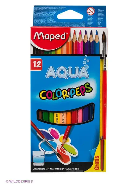 MAPED Набор акварельных цветных карандашей, 12 цветов+кисточка