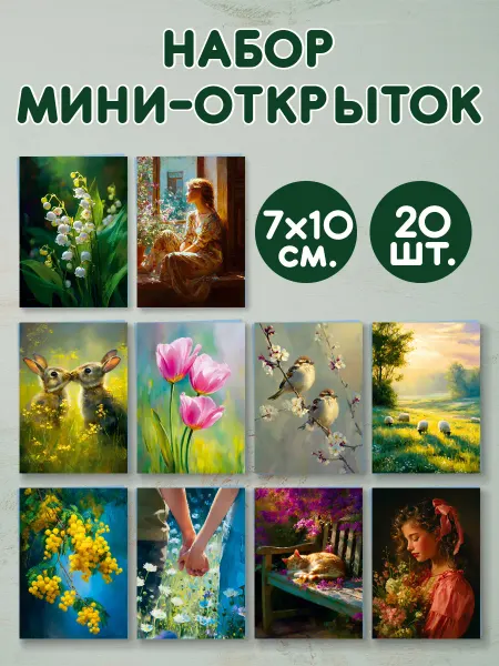 Читаем с Никой Мини-открытки "Весна 2.0" на 8 марта (20 шт.)