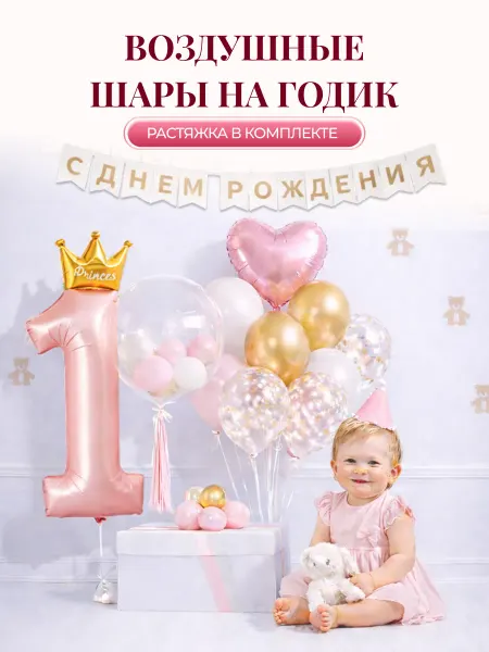 Наборы на день рождения Воздушные шарики цифра 1 год набор для фотозоны