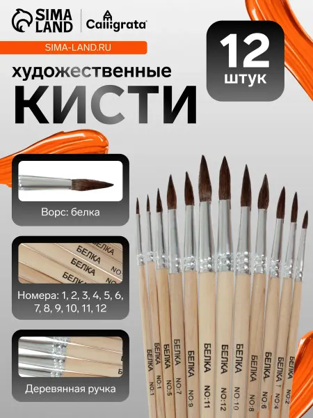Малыши-Карандаши Кисти для рисования беличьи круглые 1-12 размера