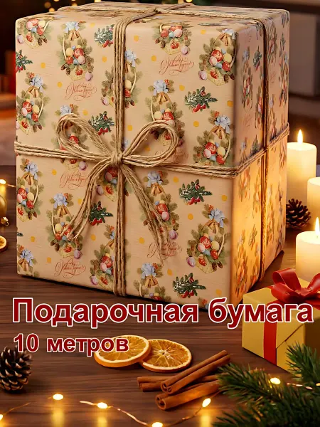 Упаковка Подарки Упаковочная бумага новогодняя для подарков рулон 10м