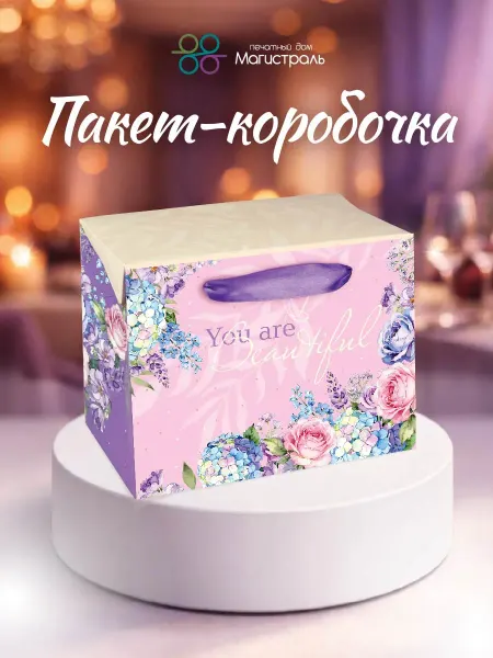 ООО "Печатный дом "Магистраль" Подарочный пакет-коробочка с лентами 23*18*11 см