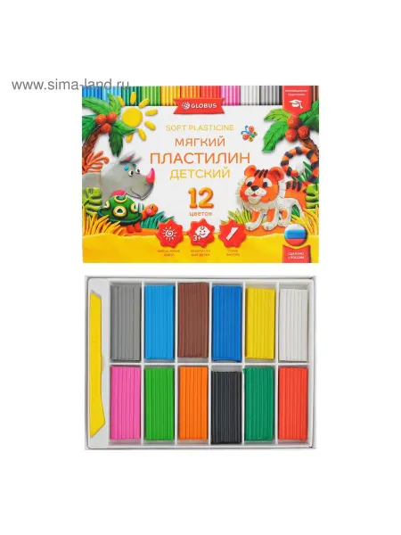GLOBUS Пластилин «Детский», 12 цветов, 180 г, мягкий