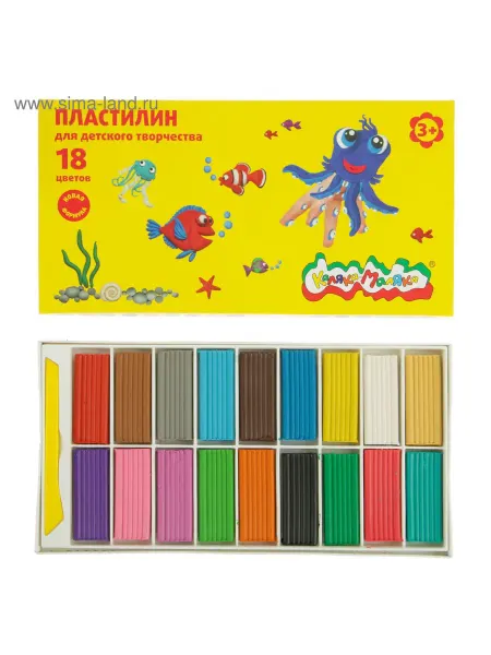 Sima-land Пластилин «Каляка-Маляка», 18 цветов, 270 г, со стеком