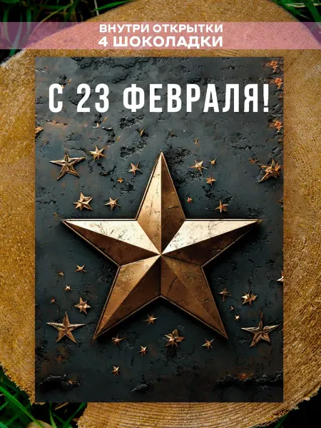 Открытка с 23 февраля с шоколадками внутри
