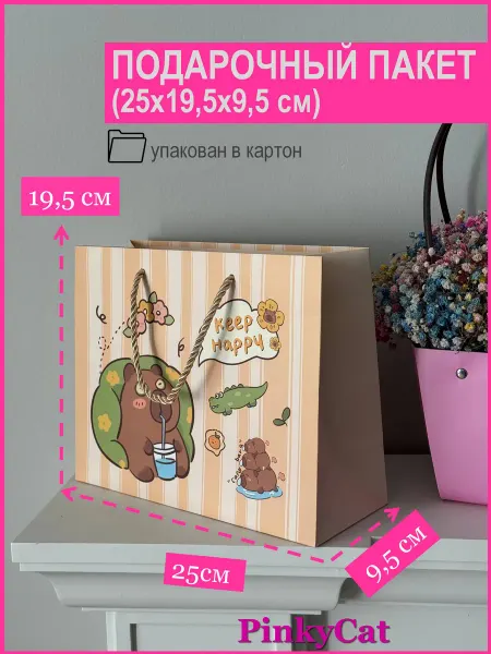 PinkyCat Упаковка Пакет подарочный Капибара (25х19,5х9,5см)