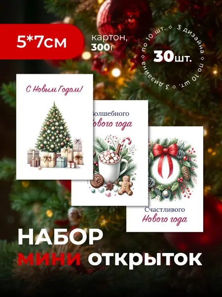 RINARO STUDIO Набор открыток, с Новым годом, 30 шт, картон 300г