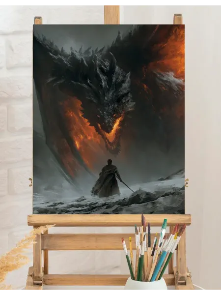 Art on Canvas Воин и дракон Картина по номерам на холсте 40х50 см