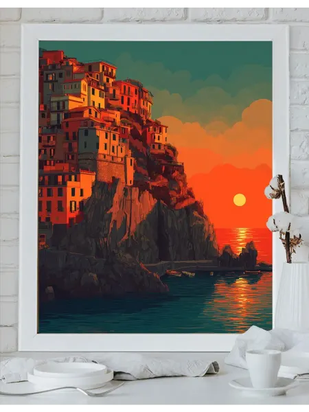 Art on Canvas Город Италии на закате Картина по номерам на холсте 40х50 см