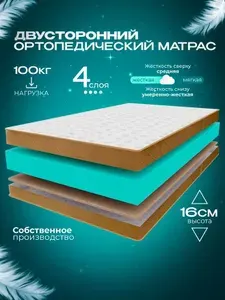 Ортопедический беспружинный матрас 110х185 см VITAFLEX Anatomic 15V Sk, с кокосом, ППУ, двусторонний, разная жесткость сторон, в рулоне
