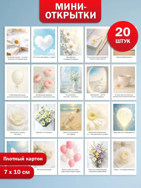 ТМ Империя поздравлений Мотивационные мини открытки на 8 марта набор 20 шт