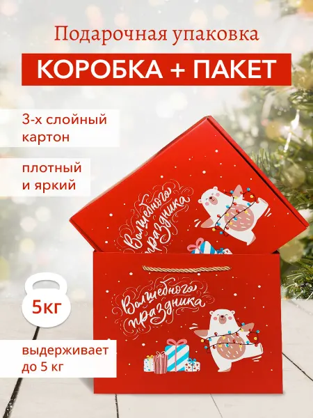 Bag_Pack Подарочная коробка новогодняя складная и пакет бумажный