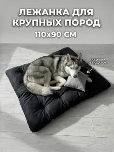 Матрас для собак крупных и средних пород 110х90 см, лежанка двухсторонняя с подушкой в комплекте