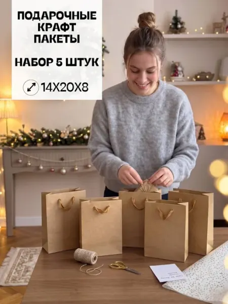 O,GIFTMOR! Набор подарочных крафт пакетов 5 штук