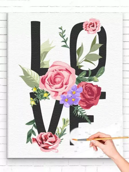 Живопись по номерам Картина по номерам Плакат любовь и цветы LOVE Романтика