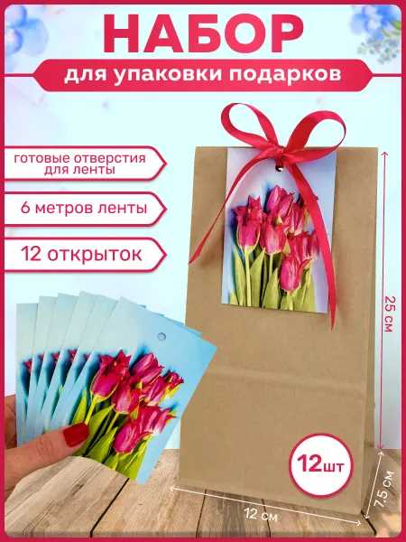 Rumba Крафт пакеты подарочные с открытками, 12 штук