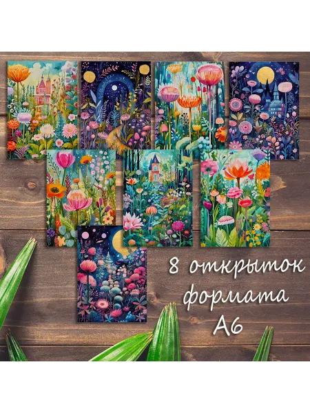 Без бренда Большой набор открыток Волшебный сад, 8 штук