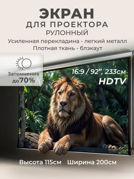 Gozhy Экран для проектора рулонный белый 115 х 200см