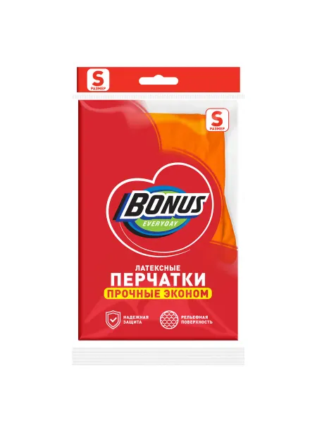 Bonus Перчатки хозяйственные для уборки латексные размер S, 1 пара