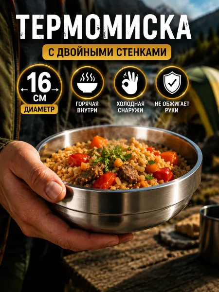Активный отдых Термомиска из нержавеющей стали 16 см с двойными стенками