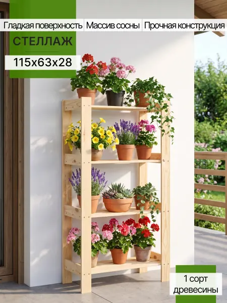 VERDAL Стеллаж деревянный широкий 115х63х28 см из массива сосны