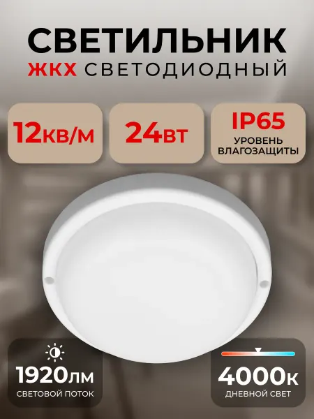 SmartBuy Cветодиодный светильник ЖКХ Круг 24Вт 4000K IP65 белый