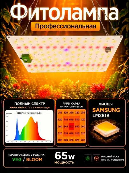 Фитолампа для растений 65Вт Samsung полный спектр VEG BLOOM