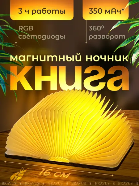 Bravus Светильник мини Книга ночник светодиодный аккумуляторный USB