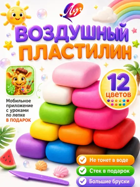 Луч Воздушный пластилин 12 цветов