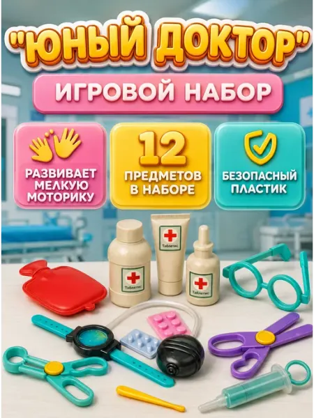 Стром Игровой набор доктора, детский 12 предметов
