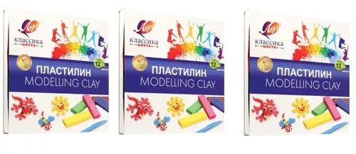 Луч Пластилин Классика + стек, 12 цветов, 240 гр, 3 шт/