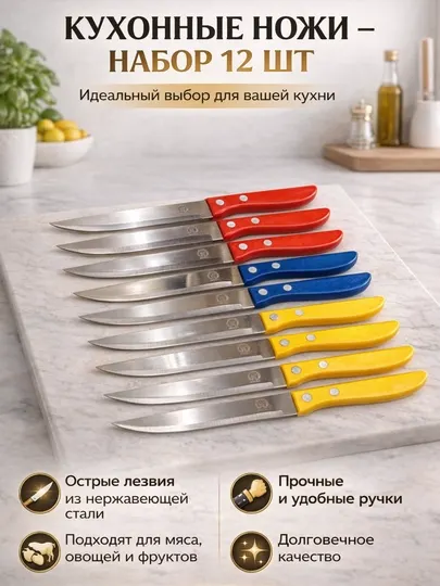 Набор ножей 12 для сливочного масла и овощей — острые кухонные ножи