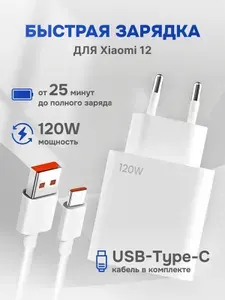 Зарядное устройство для телефона Xiaomi 12 (Ксиоми 12) / Быстрая зарядка 120W / кабель type c в комплекте