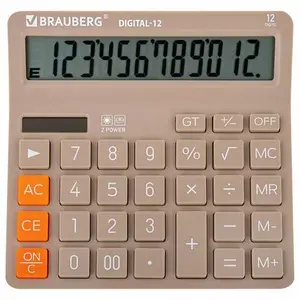 Калькулятор настольный BRAUBERG DIGITAL-12-BG (151х152 мм), 12 разрядов, двойное питание, бежевый, 272970-4027