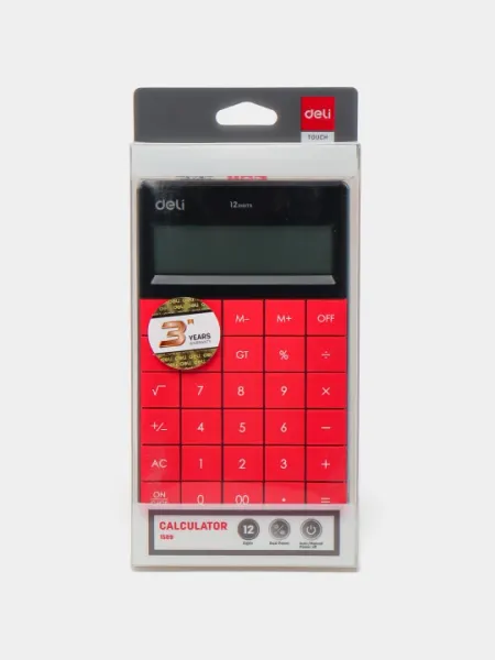 Калькулятор, 12 цифр, "Deli" E1589, красный, 164.6х129.9х14.6мм