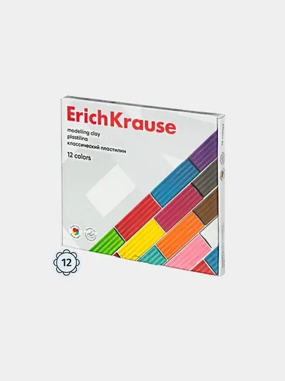 Пластилин классический ErichKrause Pointes, 12 цветов со стеком, 180 г, 61776