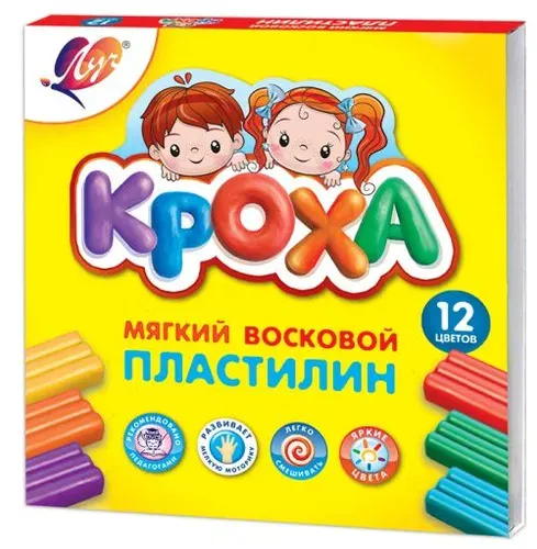Пластилин 12цв 198г Луч "Кроха", восковая основа, со стеком, картонная упаковка