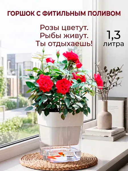 SABURG Горшок с фитильным поливом с прозрачным дном 1,3 литра