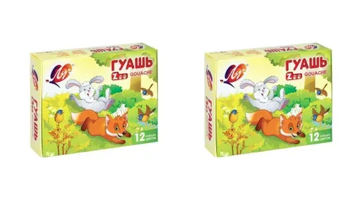 Луч Гуашь 12 цветов, Zoo, банка, 15 мл, 2 упаковки
