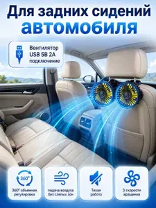 Бытовой задний подголовник с 5 лезвиями вентилятор автомобильный usb 5в,3-ступенчатая регулировка скорости,поворот на 360,Совместимость с моделями 12 В/ 24 В