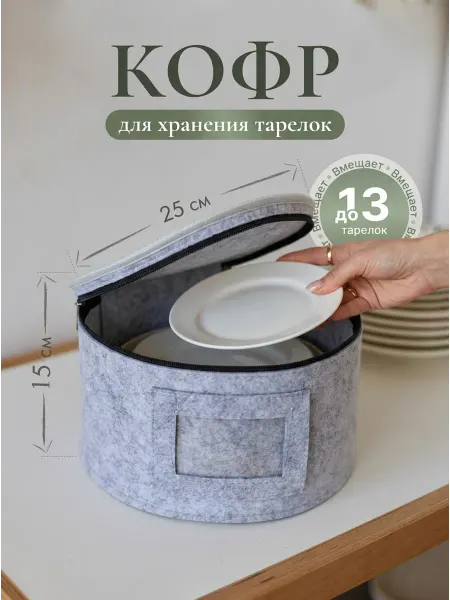 HOME Lovers Органайзер кофр для хранения тарелок 25 см
