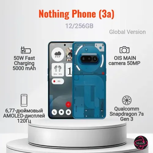Nothing Смартфон Phone (3a) EU 12/256 ГБ, Nano-SIM, синий