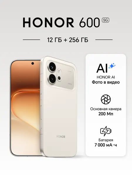 Смартфон HONOR 600, 12ГБ/256 ГБ, Dual: nano SIM + eSIM, бежевый