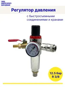 Влагоотделитель в комплекте с краном и быстросъемом (влаго-масляный сепаратор) 12.5 бар R 3/8 для воздушного электрического компрессора, ЭнергоРесурс