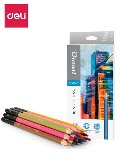 Карандаши пастельные 12 цветов, 4 мм, EC302-12 Deli, 302-12-EC